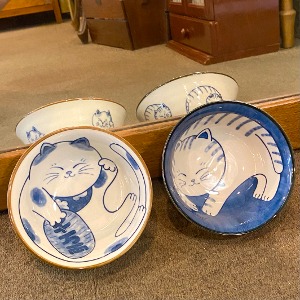마네키네코 고양이 일식 그릇 일본면기 덮밥그릇 일본풍 도자기 식기